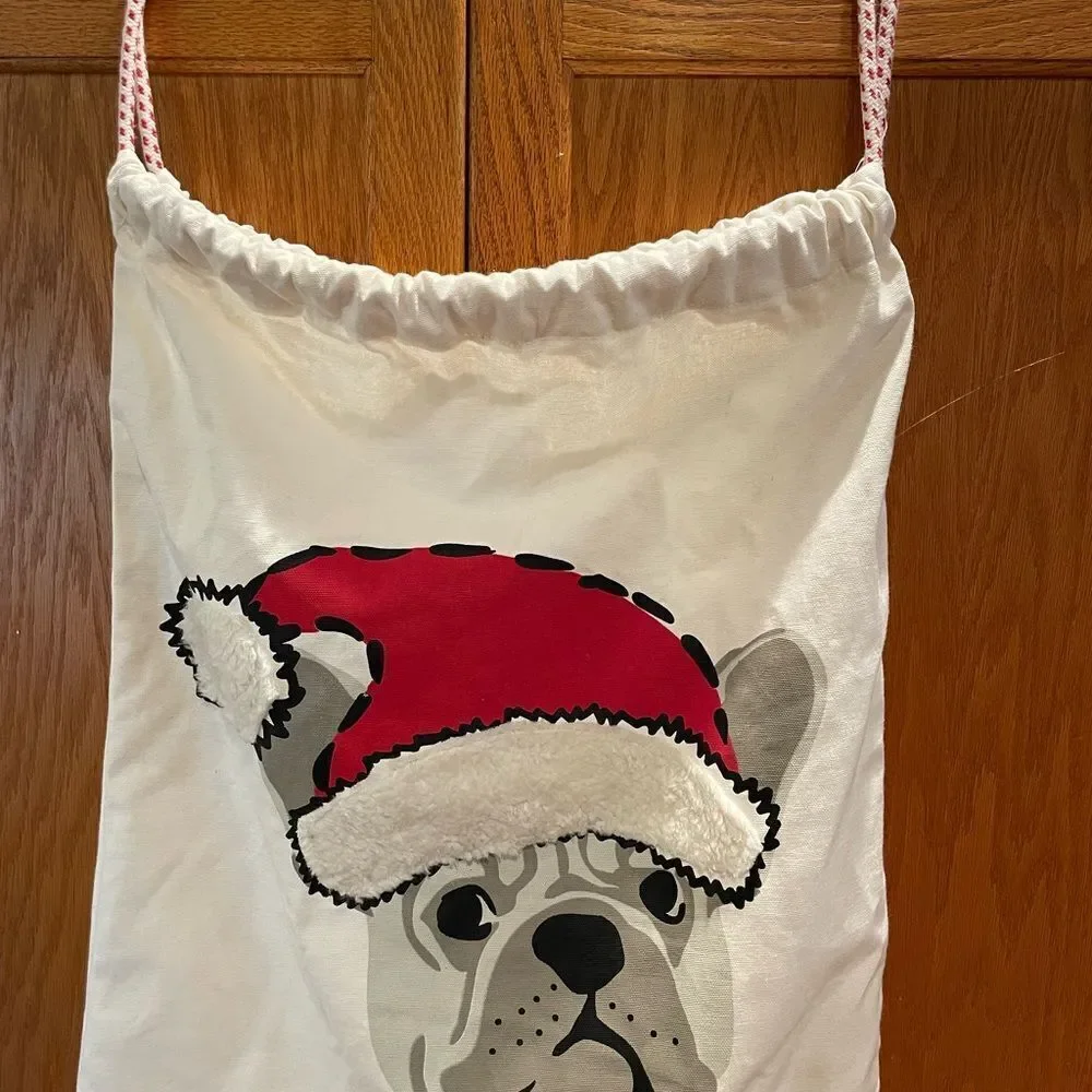 Santa Paws French Bull Dog 24x38 Canvas Type Santa Bag
